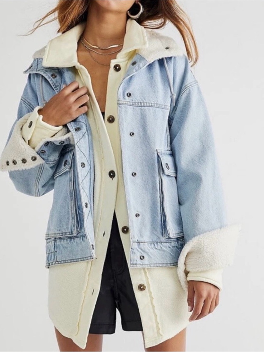 Free People We The Free Ruby Jacket Shacket Ivory M Oversized Cozy Girl Boho